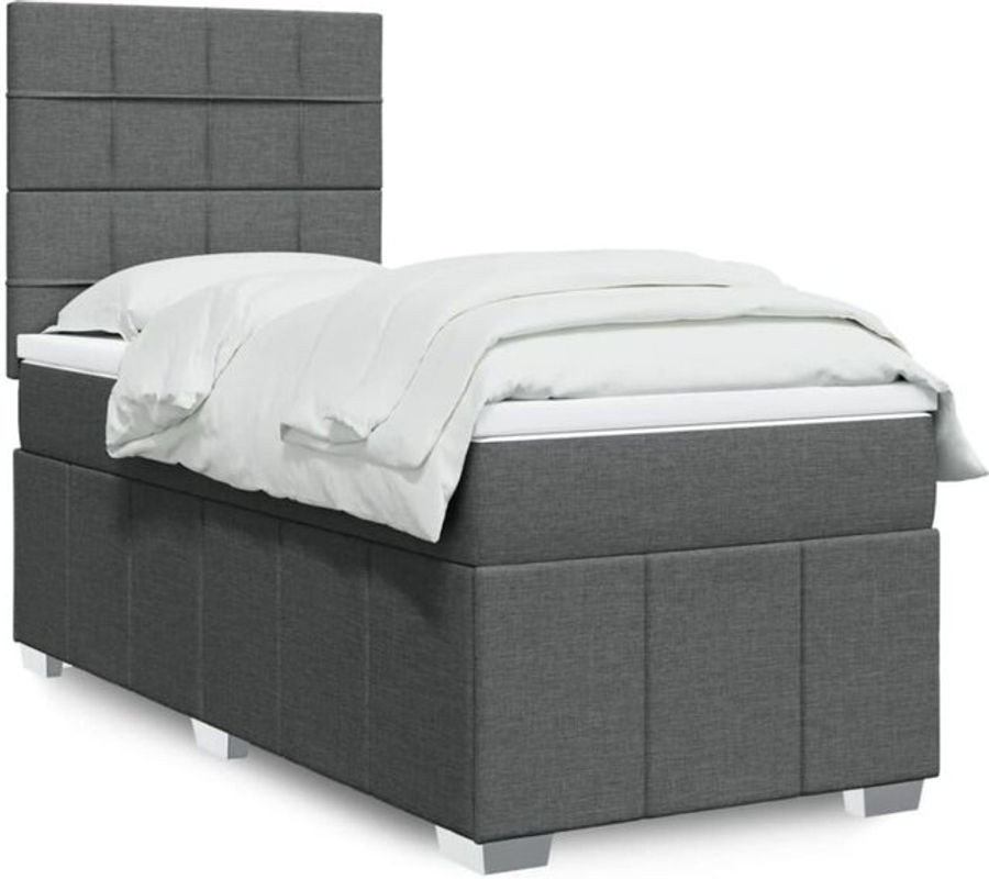 vidaxl Boxspringbett mit Matratze aus Stoff in Grau B/T/H: 100 x 200 x 140,5 cm - Bild 1