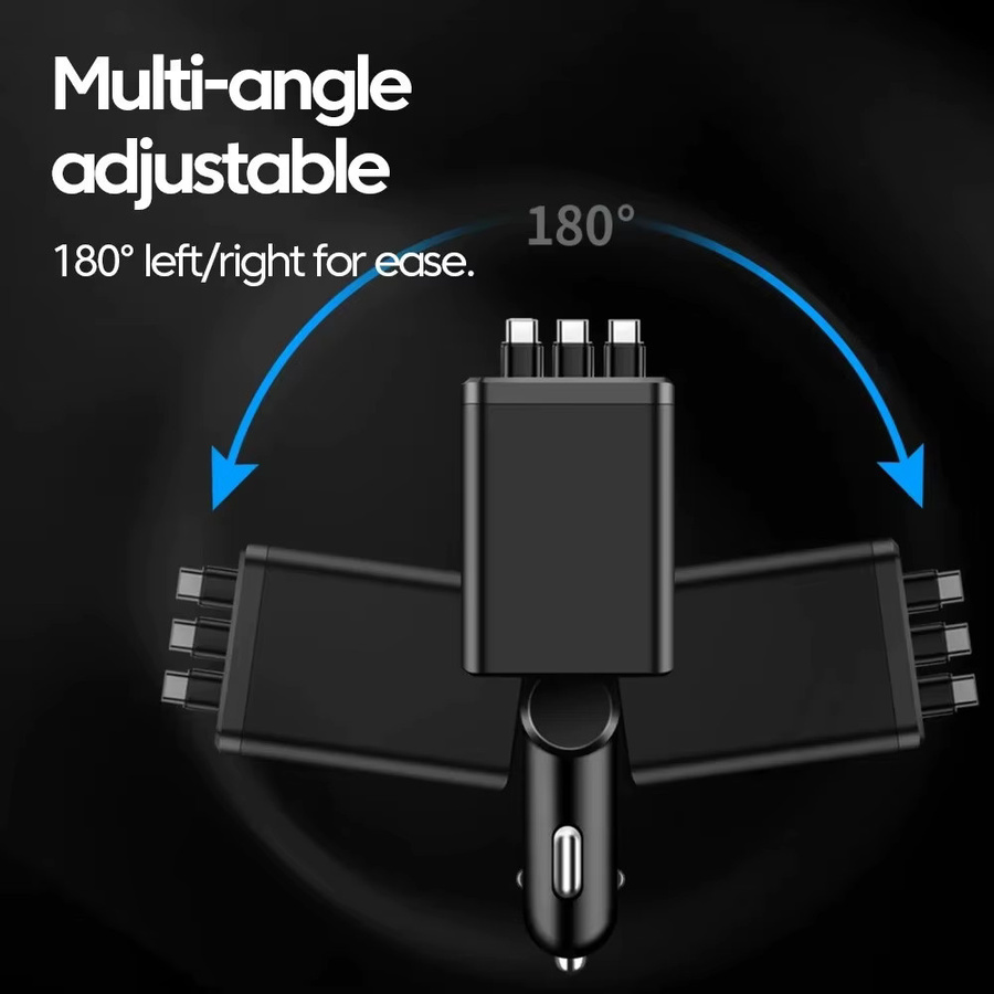 7-in-1 Einziehbares USB-Autoladegerät mit Digitalanzeige und USB-C für iPhone, Samsung und Xiaomi in Schwarz - Bild 2