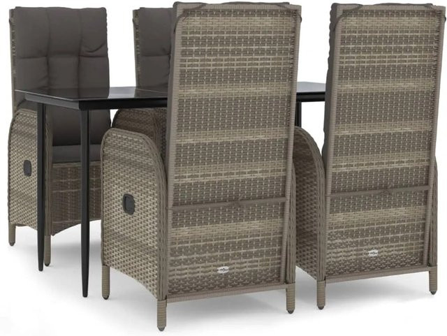 vidaXL 5-teilige Garten-Essgruppe aus Poly Rattan mit Kissen und Glastisch in Schwarz und Grau - Bild 1