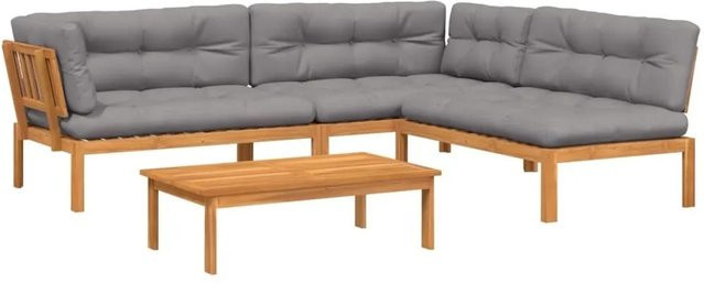vidaXL 4-tlg. Garten-Sofagarnitur in L-Form aus Akazienholz mit Kissen in Dunkelbraun-Grau - Bild 1