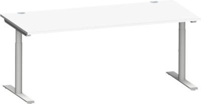 Schäfer Shop Genius Schreibtisch MODENA FLEX mit T-Fuß-Rundrohr, Farbe: weiß/weißalu, Breite: 180 cm, Tiefe: 80 cm