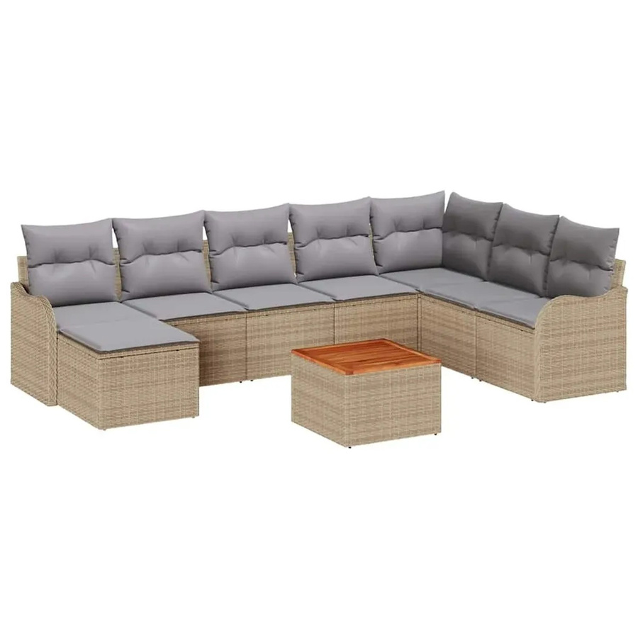 vidaXL Garten-Sofa-Set 9-teilig aus PE-Rattan und Akazienholz in Beige und Hellgrau - Bild 2