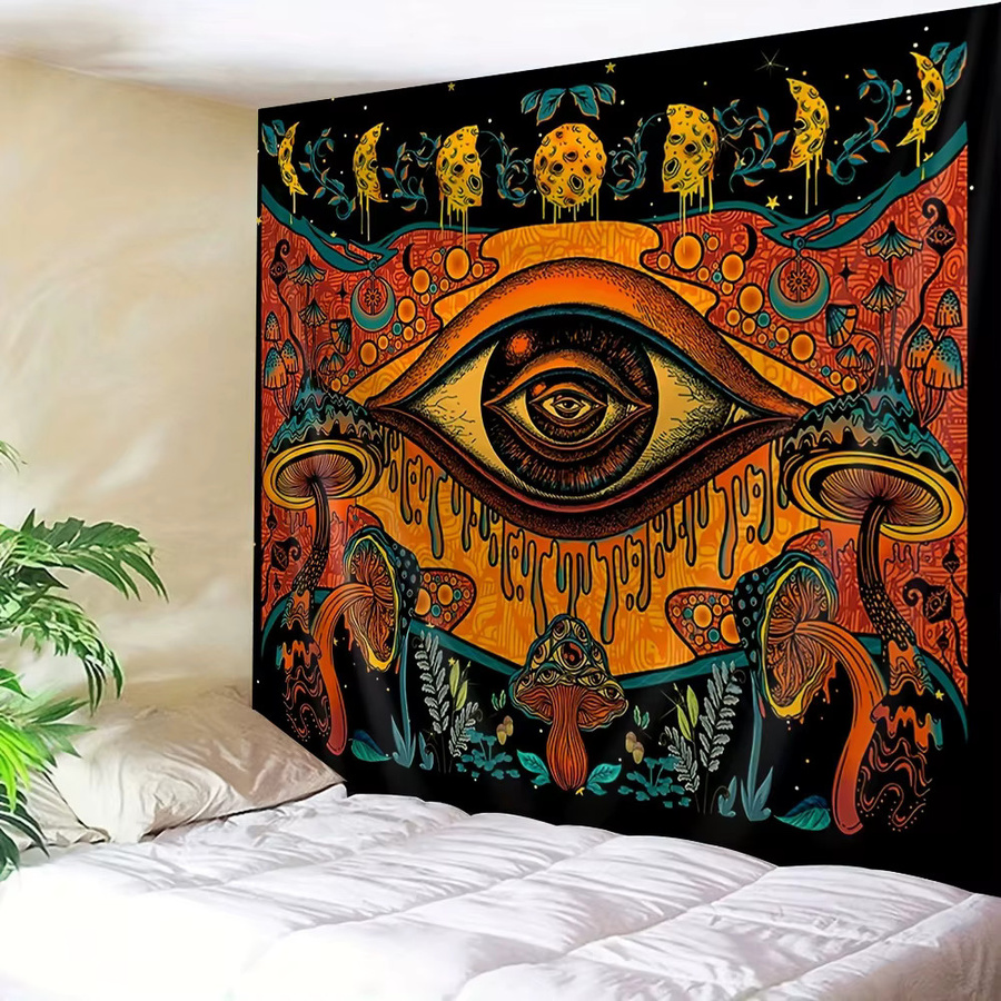 VIKAMA Mystic Eye Fantasy Pilz Wandteppich, Boho Wanddeko mit floralem und abstraktem Design, Mehrfarbig, B/H: 60 x 40 cm - Bild 3