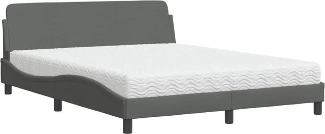 vidaXL Bett mit Matratze aus Stoff und Kiefernholz in Dunkelgrau, B/T/H: 160 x 200 x 165 cm - Bild 1
