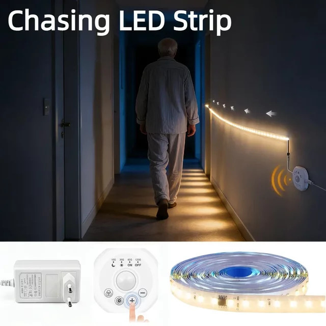 AIMENGTE Dynamisches LED-Streifenlicht mit Bewegungssensor für Treppenbeleuchtung, Weiß, DC24V - Bild 1