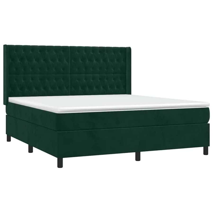 vidaXL Boxspringbett mit Matratze in Dunkelgrün aus Samt mit LED-Unterbettbeleuchtung und USB-Ladeanschluss, B/T/H: 180 x 200 x 118 cm (Breite: 180 cm, Tiefe: 200 cm, Höhe: 118 cm) - Bild 2