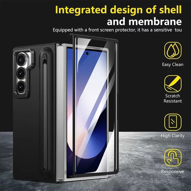 Robuste Business Schutzhülle für Samsung Galaxy Fold 7 6 5 4 mit Stylus-Steckplatz, Kickstand und gehärteter Glasfolie in Schwarz oder Blau - Bild 1