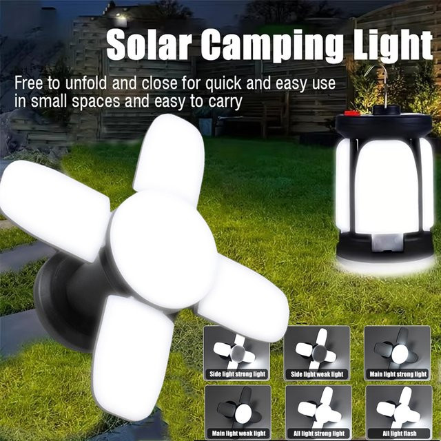 XIWANGFIRE Solar-LED-Campinglaterne in Schwarz mit Haken und Omnidirektionaler Beleuchtung für Notfälle und Outdoor-Aktivitäten - Bild 1