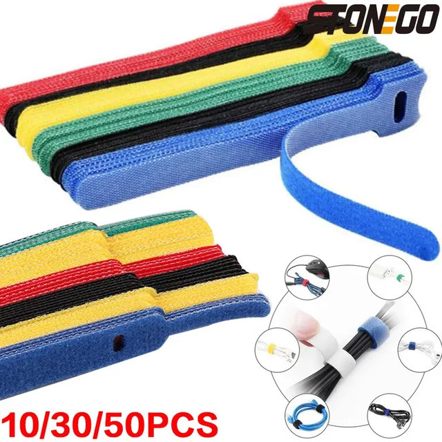 STONEGO Kabel-Organizer aus weichem Nylon mit selbstklebenden Bändern in Grün und Multicolour - Bild 1