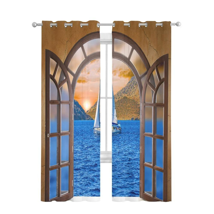 Yiran Furniture Tüllvorhang Meer Motiv Transparent mit Ösen B: 135 cm, H: 115 cm - Bild 1
