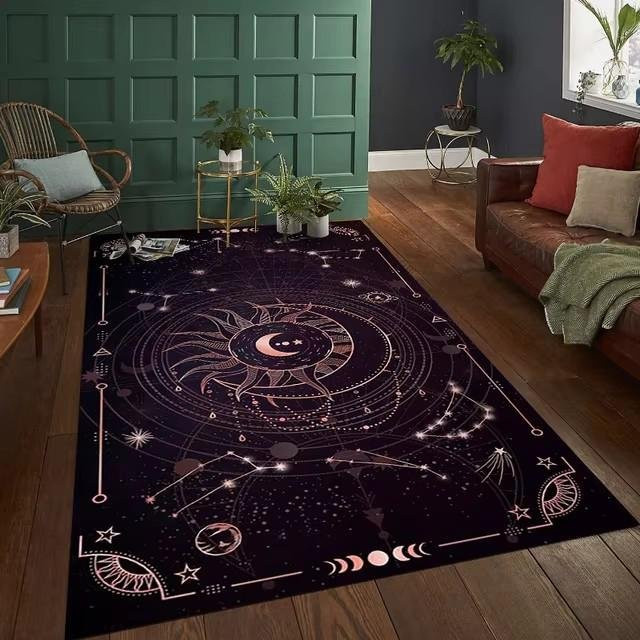 Karpetti Gothic Teppich mit Sonne Mond Pentagramm Design, Schwarz, B/T: 60 x 40 cm - Bild 1
