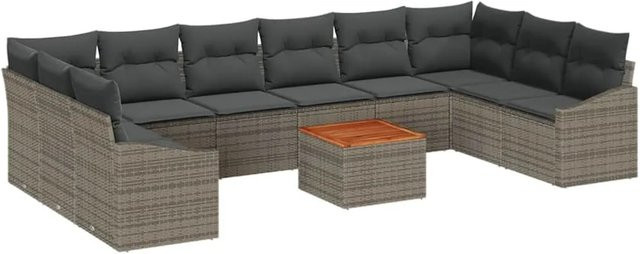 vidaXL Garten-Sofa-Set aus Poly Rattan in Grau mit 11-teiligem Polster-Set und Tisch in U-Form - Bild 1