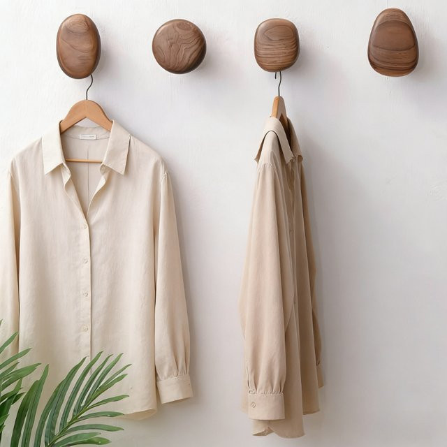 LIUSHADUOLA 4er Set Wandgarderobe aus Walnuss und Buchenholz in Braun zur Aufbewahrung von Hüten und Rucksäcken - Bild 1