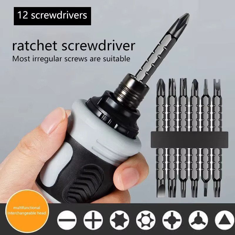 Multifunktionales Ratschenschraubendreher-Set in Schwarz für professionelle DIY-Anwendungen mit Kreuz-, Dreieck- und Torx-Bits - Bild 4