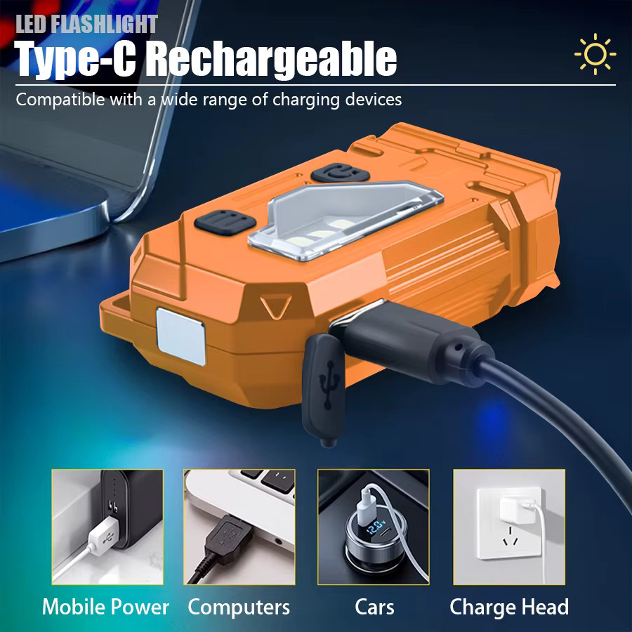 Heinast Mini-Schlüsselanhänger LED-Taschenlampe, wiederaufladbare EDC-Taschenlampe mit Magnet und Stiftclip in Orange - Bild 5