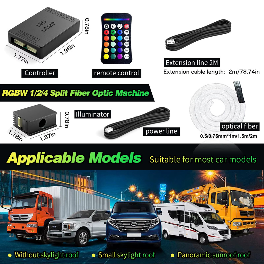 VASTFIRE RGBW Sternenhimmel-Atmosphärenlicht für das Auto mit APP-Steuerung, 12V 16W Glasfaser-Deckenbeleuchtungs-Kit, Multicolor, Schwarz - Bild 4