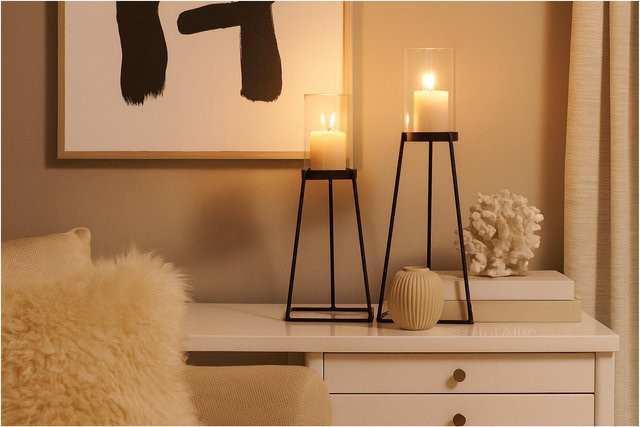 2er-Set Kerzenständer von Möbel Direkt Online aus Metall in Schwarz für Tabletop, rund - Bild 1