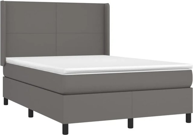 vidaXL Boxspringbett mit Matratze in Grau, Hybridbett mit LED-Unterbettbeleuchtung und USB-Ladeport, B/T: 140 x 190 cm - Bild 1