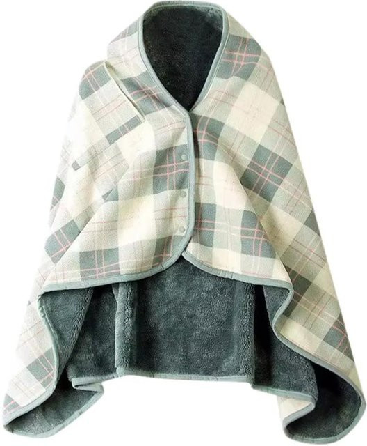 Doppelseitige Flanell-Umhang-Decke mit Ärmeln von POP MART, warmer Fleece-Überwurf mit Druckknöpfen in Multicolour - Bild 1