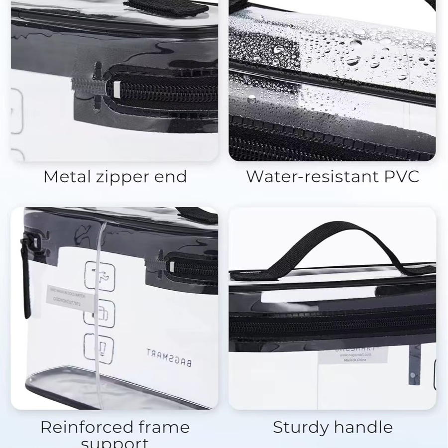 Tragbare transparente Toilettenartikel-Organizer-Tasche aus wasserdichtem PVC mit Griffen, Kosmetik- und Nagelkünstler-Tasche, Farbe: Transparent - Bild 2