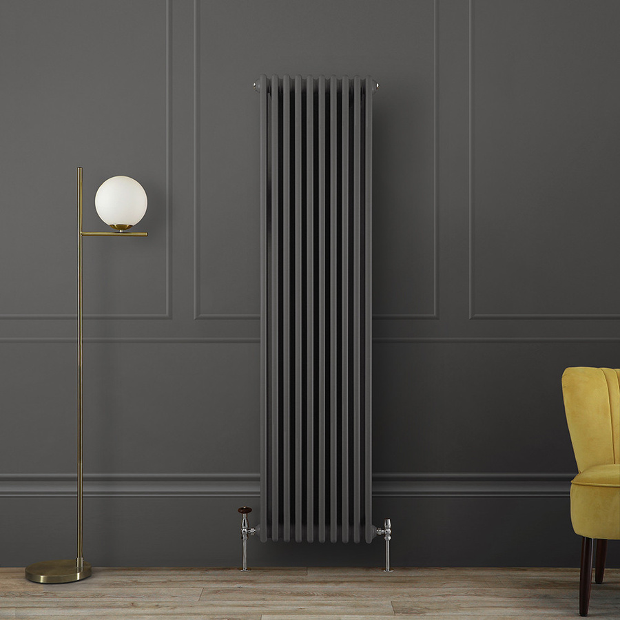 Hudson Reed Nostalgie Gliederheizkörper 3-säulig vertikal, Farbe: Grau (Carbon Grey), H x B x T: 180 x 47 x 10 cm - Bild 1