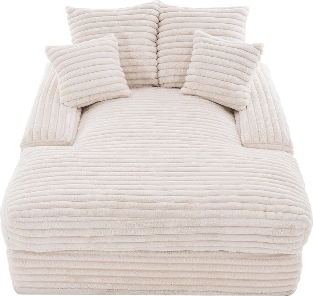 DK COLLECTION Cord-Chaiselongue in Beige mit 4 abnehmbaren Kissen und Memory-Schaum, B/T/H: 165 x 135 x 58 cm - Bild 1