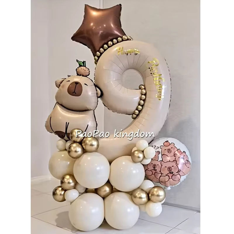 Potdemiel Capybara Geburtstagsparty Dekoration mit beige Luftballons in unregelmäßiger Form für Kinder - Bild 1