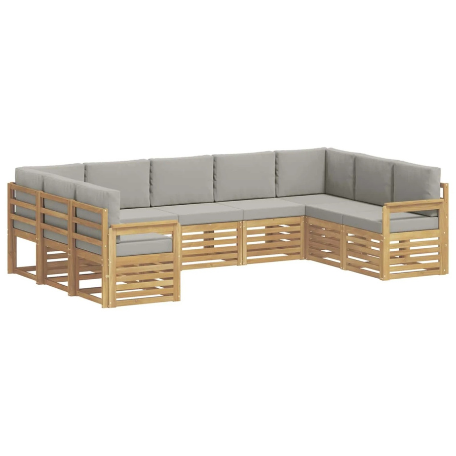 vidaXL Outdoor-Sofagarnitur 7-teilig in L-Form aus Akazienholz mit Polsterung in Weiß und Hellgrau - Bild 2