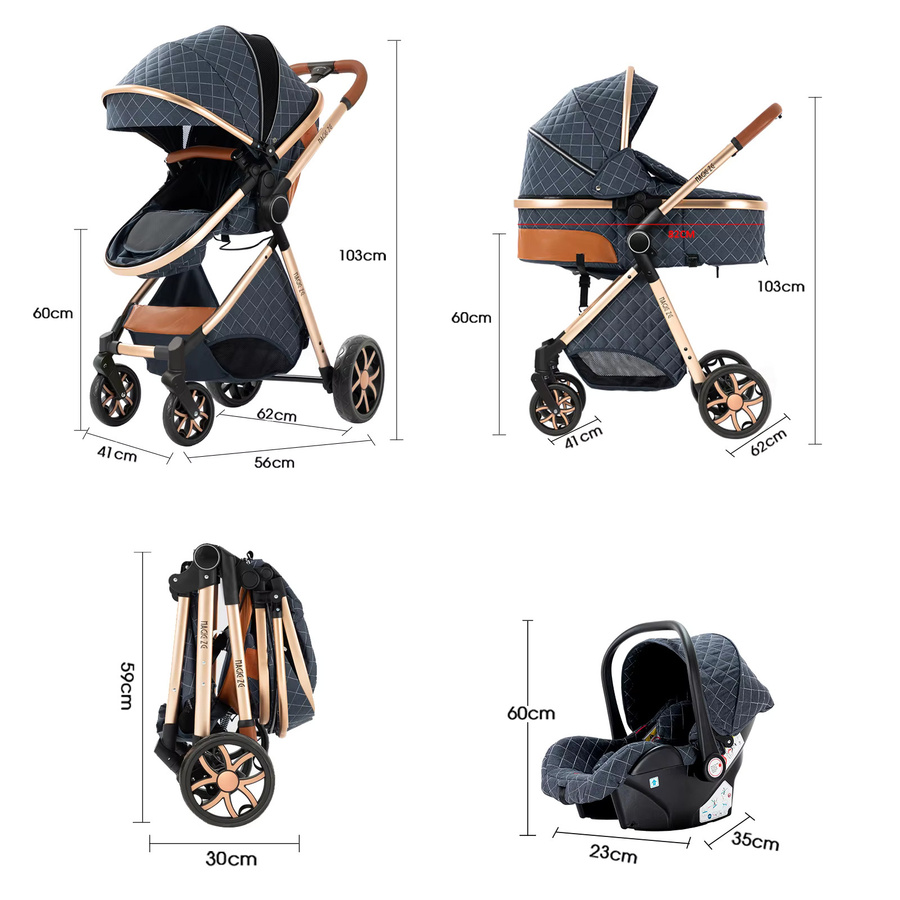 Oubeauou 3-in-1 Kombikinderwagen für Neugeborene mit Babywanne in Blau - Bild 1