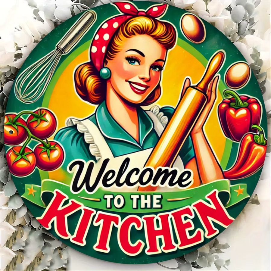 Potdemiel Vintage Wanddekoration Welcome to the Kitchen aus Eisen, rund, multicolor, Durchmesser: 20 cm - Bild 4