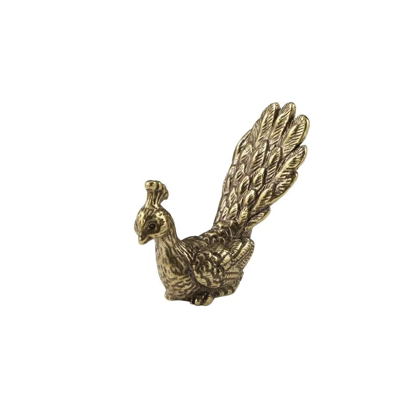 JETTING Vintage Pfau Statue aus Messing in Gold als antikes Desktop Ornament und Miniatur-Dekoration - Bild 5