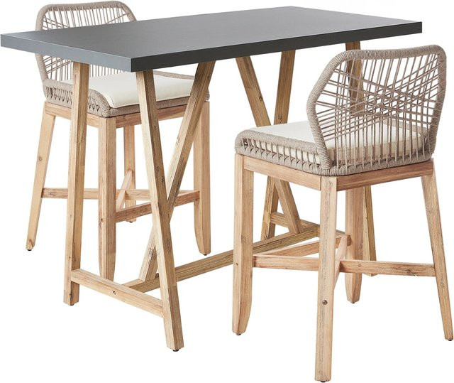 Beliani Bistro Set TALAMONE aus Akazienholz in Heller Holzfarbe mit Grau und Beige im Industrial Design für den Garten, B/T/H: 140 x 70 x 54 cm - Bild 1
