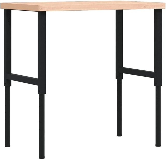 vidaXL Werkbank aus Massivholz Buche mit pulverbeschichtetem Metallgestell, Schwarz-braun, B/T/H: 100 x 60 x 73-99,5 cm - Bild 1