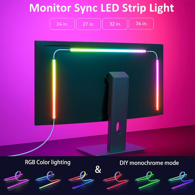 TLEDMP RGB LED Streifen USB-betriebene Hintergrundbeleuchtung für 24-34 Zoll Monitore in Multicolour - Bild 1