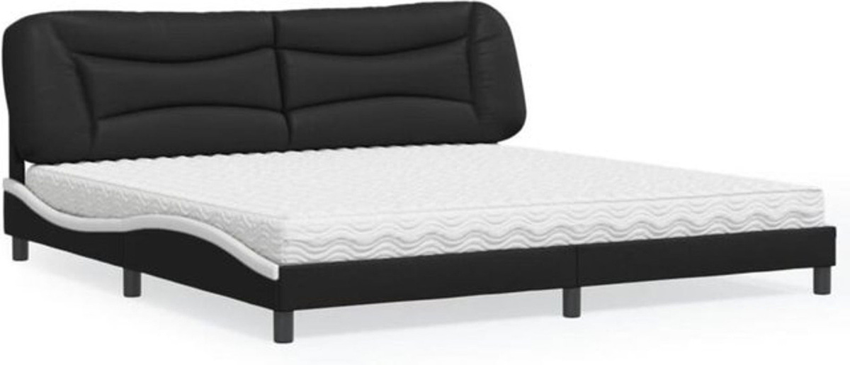 Vidaxl Polsterbett Hvar mit Matratze in Schwarz und Weiß aus Kunstleder und Metall B/T: 200 x 200 cm - Bild 1