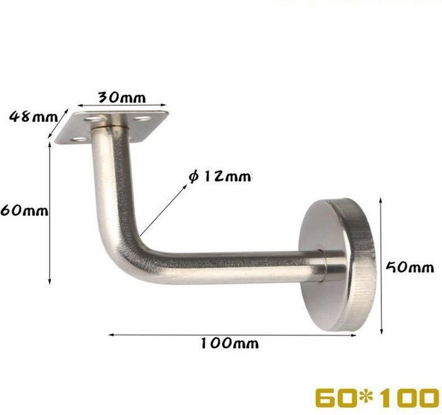 Edelstahl Handlauf Treppenwandhalterung Geländerhalterung silber, B: 100 mm, H: 60 mm - Bild 1