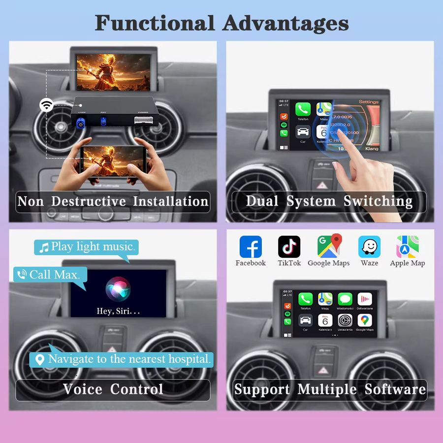 AUTOTOP Drahtlose CarPlay Schnittstellenbox für Audi A1 Q3 2013–2018 MMI 3G mit Android Auto, Mirror Link und AirPlay in Schwarz - Bild 4