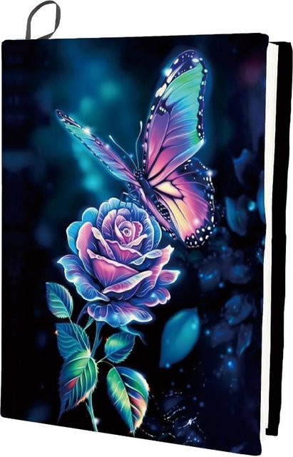 Waschbarer und wiederverwendbarer Buchumschlag mit Schmetterlings- und Rosenmuster aus Nylon, Multicolor, für Hardcover bis 9 x 11 Zoll - Bild 1
