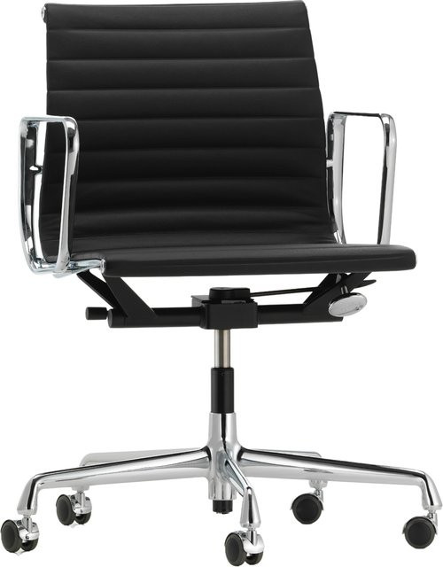 Vitra Aluminium Chair EA 117 Drehstuhl mit Lederbezug in Schwarz - Bild 1