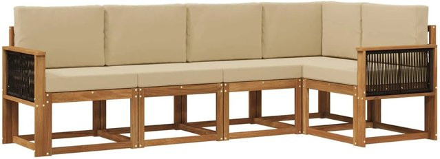 vidaXL Outdoor-Sofagarnitur L-Form aus Akazienholz mit 5 Kissen in Beige und Natur - Bild 1