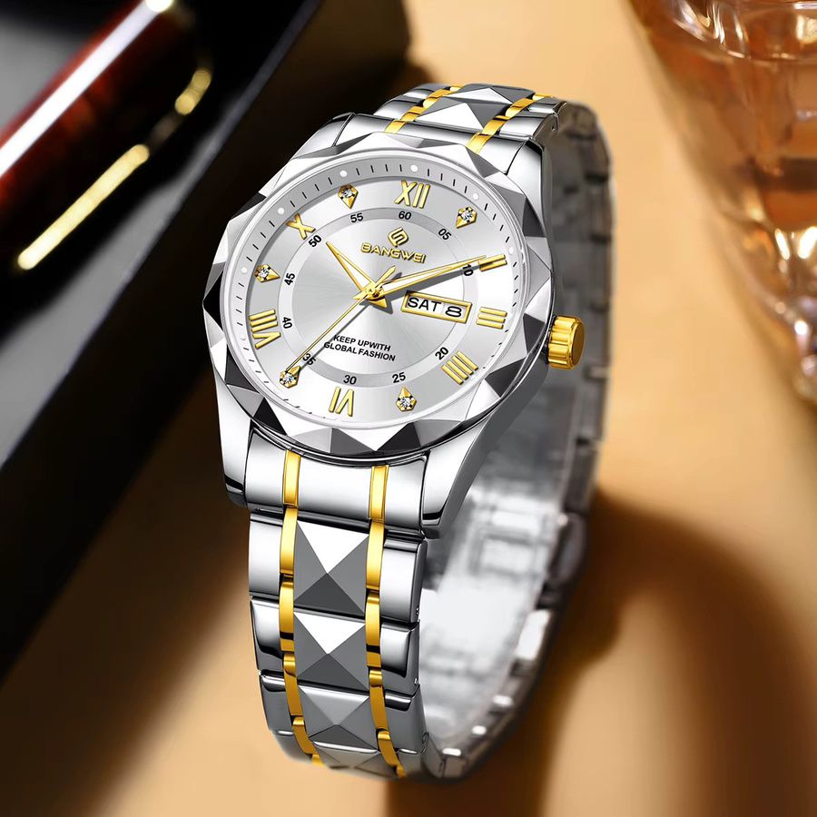 BANGWEI Armbanduhr Quarz, Edelstahl, Bicolor, Herren - Bild 2
