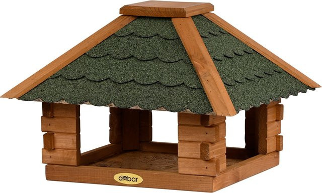 dobar Vogelhaus Blockhaus 4-eckig aus Kiefernholz mit Bitumendach in Braun und Grün - Bild 1
