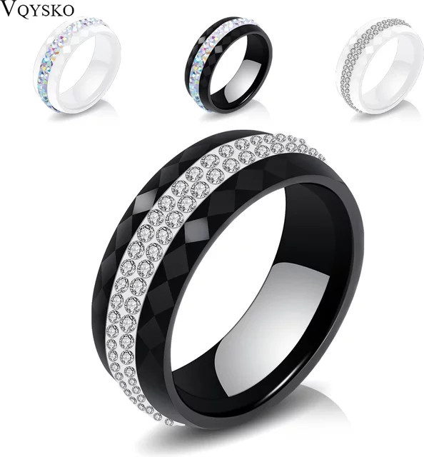 VQYSKO Ring, Keramik, Kristall, schwarz-weiß, Damen - Bild 1