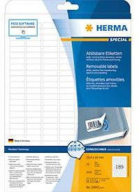 Herma Universal Haftetiketten Weiß auf DIN A4, 25 Bogen, B/H: 25,4 x 10 mm - Bild 1