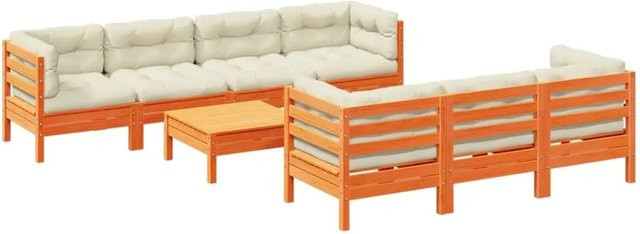 vidaXL 8-teilige Garten-Sofagarnitur aus Kiefernholz in Braun mit Kissen und Fußhocker im L-Shape Design - Bild 1