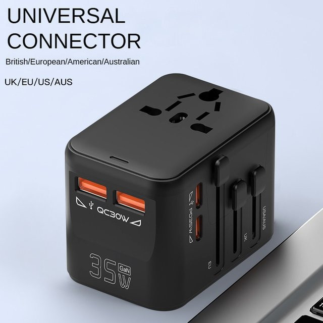 deepartner 35W GaN Universal-Reiseadapter Multifunktionaler Steckdosenadapter und Ladegerät in Schwarz - Bild 1