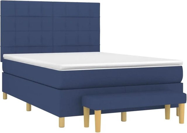 vidaXL Hybrid-Boxspringbett mit Matratze und Kopfteil in Blau, B/T/H: 140 x 200 x 118 cm - Bild 1