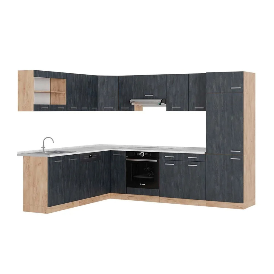 Vicco R-Line Eckküche in L-Form Schwarz Beton Eiche mit weißer Marmor Arbeitsplatte - Bild 2
