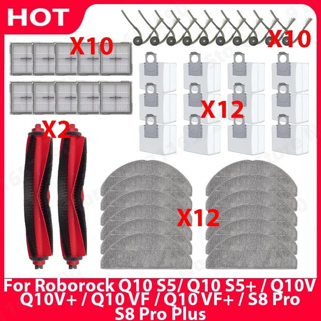 Roborock Ersatzteil-Set für Q10 S5, Q10 S5+, Q10V, Q10V+, Q10 VF, Q10 VF+, S8 Pro und S8 Pro Plus mit Hauptbürste, Seitenbürste, Wischtuch, Filter und Staubbeuteln in Multicolour - Bild 1