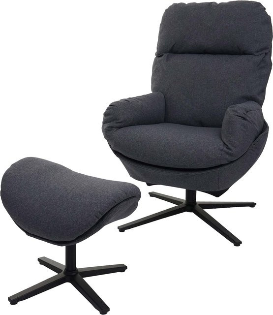 MCW Relaxsessel mit Hocker L12, drehbarer Fernsehsessel mit Wippfunktion in Dunkelgrau, Stoff und Metallgestell - Bild 1